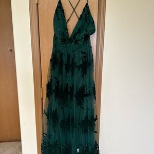 Green Formal Flocked Velvet Dress